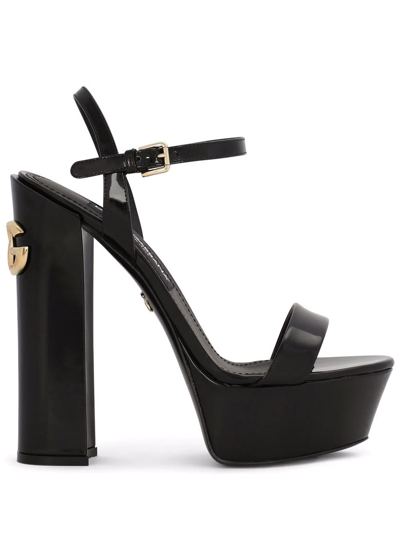 Dolce & Gabbana Keira 145 Polished Leather Platform Sandals In Black