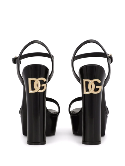 Dolce & Gabbana Keira 145 Polished Leather Platform Sandals In Black