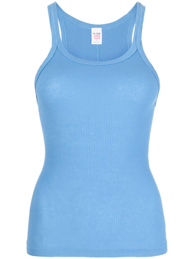 Shop Re/done Fine-ribbed Racerback Tank Top In Blue