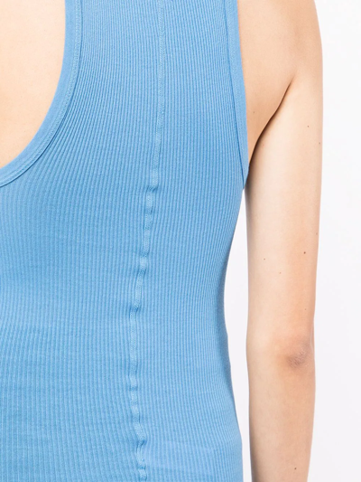 Shop Re/done Fine-ribbed Racerback Tank Top In Blue
