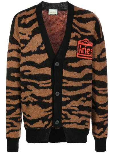 Shop Aries Zebra-print Button-up Cardigan In Brown