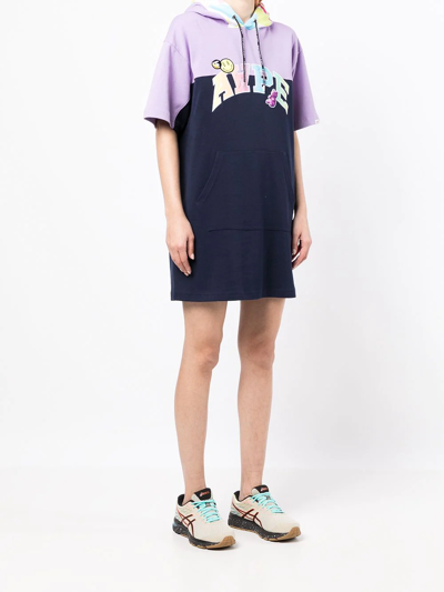 Shop Aape By A Bathing Ape Logo-print Hooded T-shirt Dress In Blue