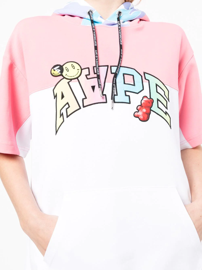 Shop Aape By A Bathing Ape Logo-print Hooded T-shirt Dress In Pink