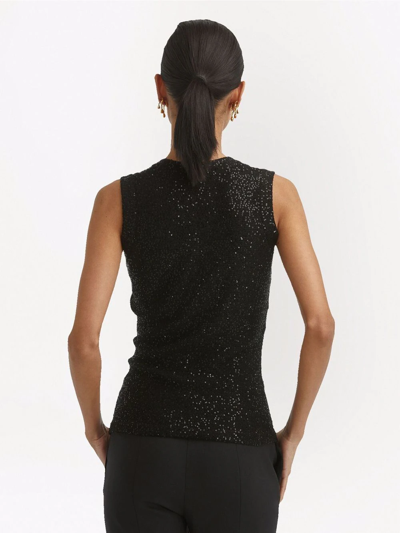 Shop Oscar De La Renta Sequin-embellished Sleeveless Top In Black