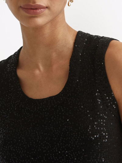 Shop Oscar De La Renta Sequin-embellished Sleeveless Top In Black