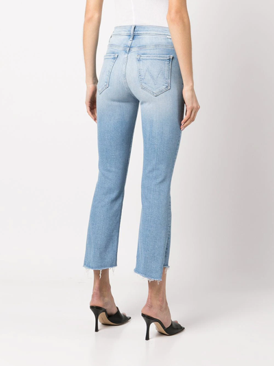 Mother The Tripped Ankle Fray Straight Leg Jeans In Blue