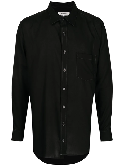 Shop Sulvam Contrast-stitch Long-sleeve Shirt In Black