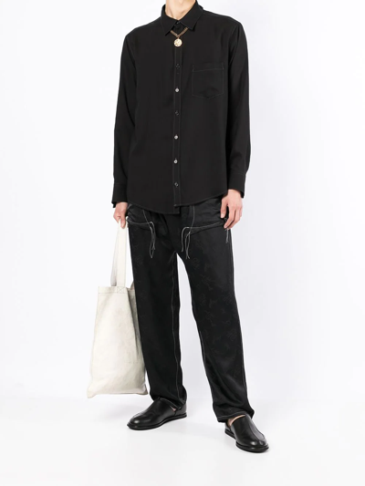 Shop Sulvam Contrast-stitch Long-sleeve Shirt In Black