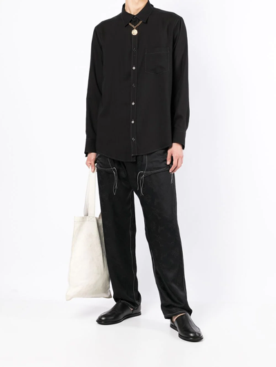 Sulvam Contrast-stitch Long-sleeve Shirt In Black