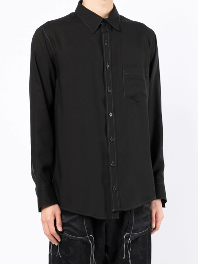 Shop Sulvam Contrast-stitch Long-sleeve Shirt In Black