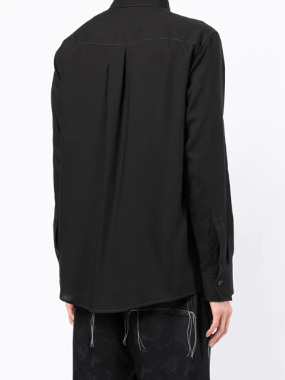 Shop Sulvam Contrast-stitch Long-sleeve Shirt In Black