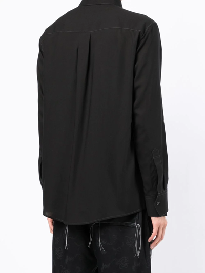 Sulvam Contrast-stitch Long-sleeve Shirt In Black
