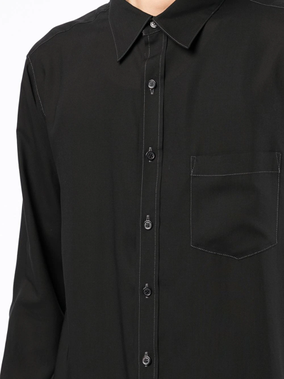 Shop Sulvam Contrast-stitch Long-sleeve Shirt In Black