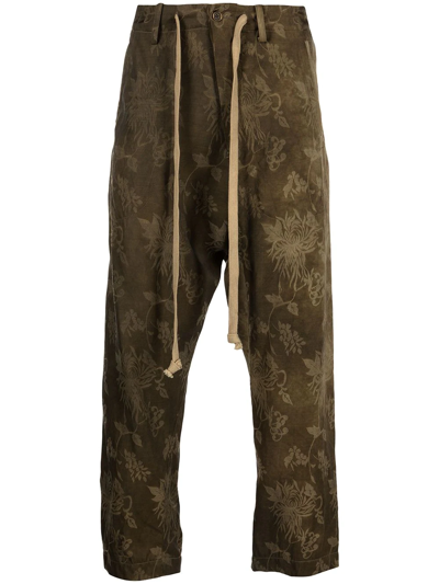 Shop Uma Wang Patterned Jacquard Drop-crotch Trousers In Green