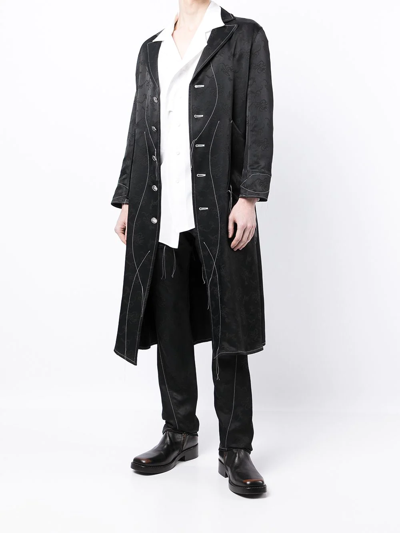 Shop Sulvam Patterned Jacquard Long Coat In Black