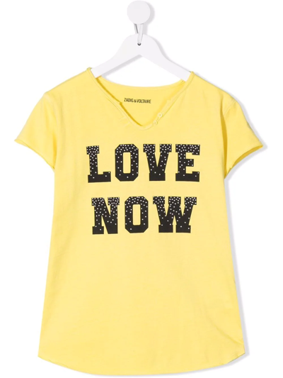 Shop Zadig & Voltaire Teen Slogan-print T-shirt In Yellow
