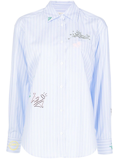 Shop Zadig & Voltaire Graffiti-print Striped Long-sleeve Shirt In Blue