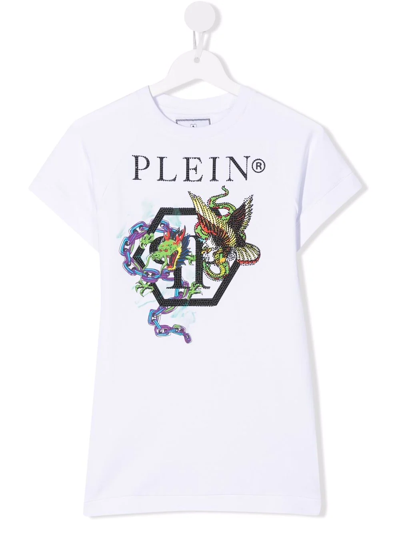 Shop Philipp Plein Junior Dragon-print T-shirt Dress In White