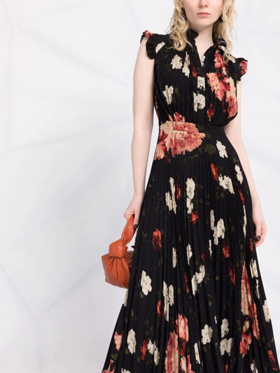 Shop Erdem Roisin Floral-print Pleated Midi Dress In Black