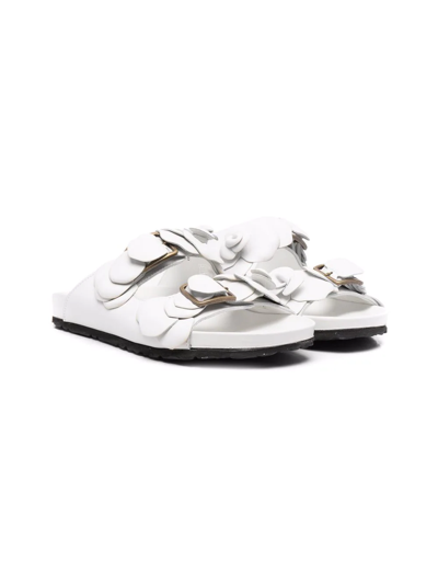 Shop Gallucci Teen Floral-appliqué Leather Sandals In White
