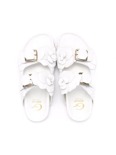 Shop Gallucci Teen Floral-appliqué Leather Sandals In White