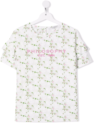 Shop Philosophy Di Lorenzo Serafini Teen Floral-print Cotton T-shirt In White