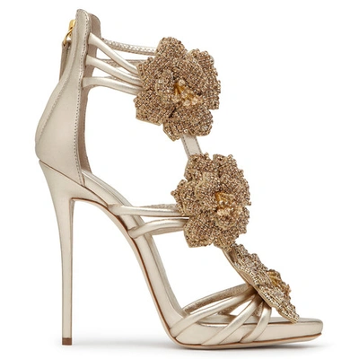 Giuseppe Zanotti - Golden Sand Leather Sandal With Flowers Rose