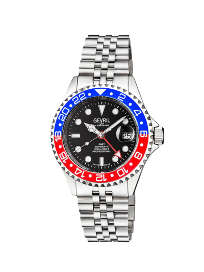 Shop Gevril Men's Wall Street Stainless Steel Gmt Swiss Automatic Bracelet Watch In Black