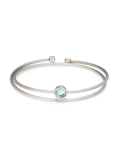 Shop Alor Women's 14k White Gold, Stainless Steel & Blue Topaz Cable Bracelet