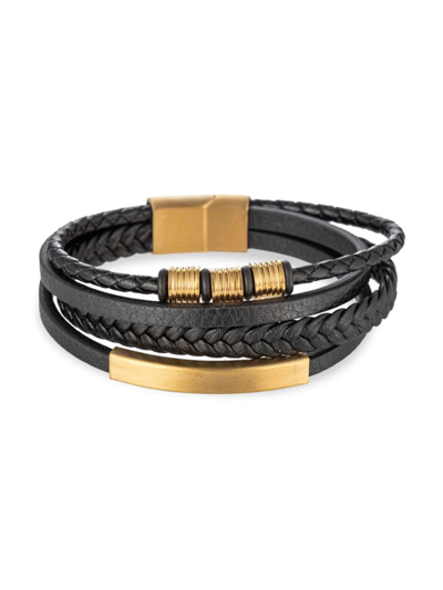 Shop Eye Candy La Men's Luxe Zach Goldtone Titanium & Leather Layered Bracelet In Neutral