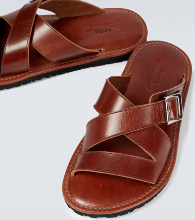 Shop Junya Watanabe Crossover Flat Leather Sandals In Red Brown