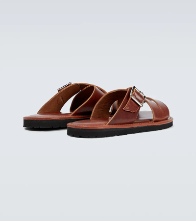 Shop Junya Watanabe Crossover Flat Leather Sandals In Red Brown
