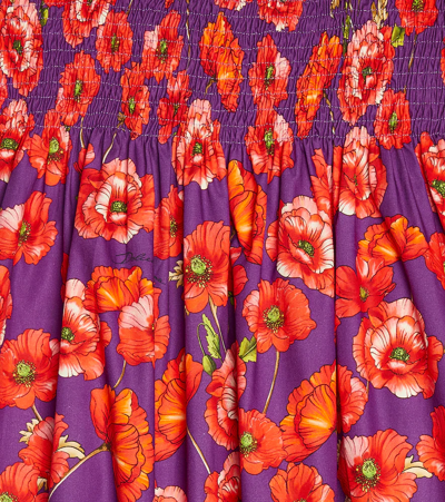 Shop Dolce & Gabbana Floral Printed Shirred Cotton Dress In Papaveri Fdo Viola