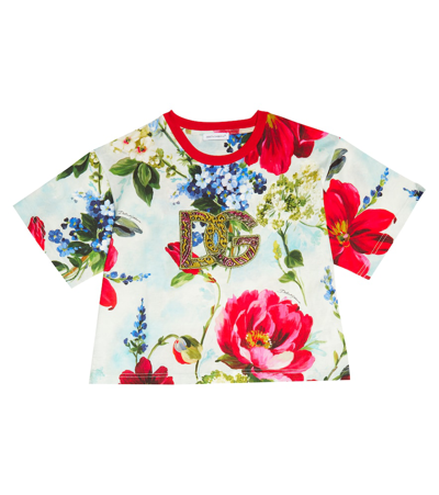 Shop Dolce & Gabbana Logo Floral Cotton T-shirt In Giard.pitt.fdo Azzur