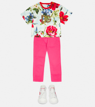 Shop Dolce & Gabbana Logo Floral Cotton T-shirt In Giard.pitt.fdo Azzur