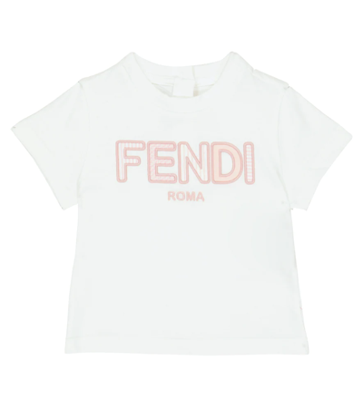 Shop Fendi Baby Logo-embroidered Cotton T-shirt In Gesso+maria Antoniet