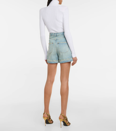 Shop Balmain High-rise Denim Shorts In Bleu Jean Clair