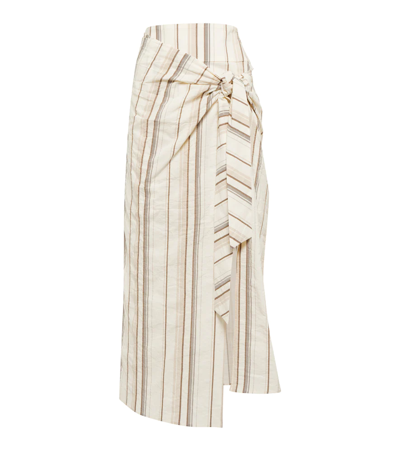 Shop Brunello Cucinelli Striped Cotton And Linen Skirt In Seashell/feather/tabacco