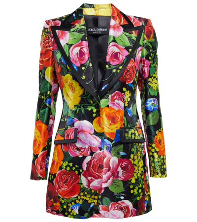 Shop Dolce & Gabbana Floral Printed Silk Blazer In Bouquet Fdo.nero