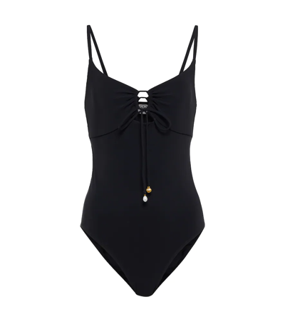 Shop Tory Burch Embellished Cutout Swimsuit In Black