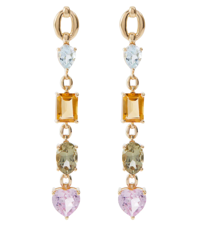 Shop Nadine Aysoy Catena 18kt Gold Earrings With Topaz, Citrine, Amethysts And Sapphires In Yg Pastel Rainbow