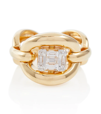 Shop Nadine Aysoy Catena Illusion 18kt Gold Ring With Diamonds In Yg Diamond