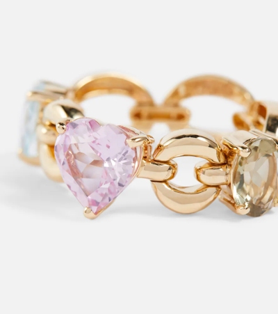 Shop Nadine Aysoy Catena Petite 18kt Gold Ring With Topaz, Amethyst And Sapphire In Yg Pastel Rainbow