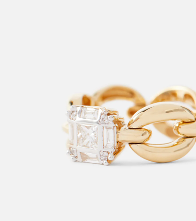 Shop Nadine Aysoy Catena Petite Illusion 18kt Gold Ring With White Diamonds In Yg Diamond