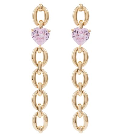Shop Nadine Aysoy Catena Long Heart 18kt Gold Earrings With Pink Sapphires In Yg Pink Sapphire