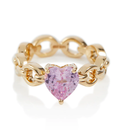 Shop Nadine Aysoy Catena Petite Heart 18kt Gold Ring With Topaz In Yg Pink Sapphire
