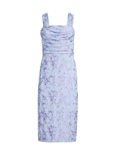 Shop Aidan Mattox Women's Metallic Floral Jacquard Dress In Blue Lilac