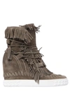 Casadei 80mm Fringed Suede Wedge Boots, Khaki In Jungle