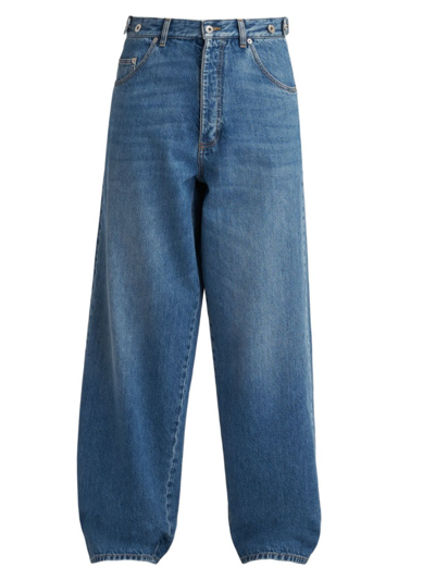 Shop Valentino Wide Leg Denim Pants In Medium Blue