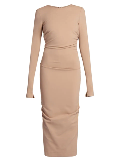 Shop Dolce & Gabbana Women's Ruched Midi-dress In Beige